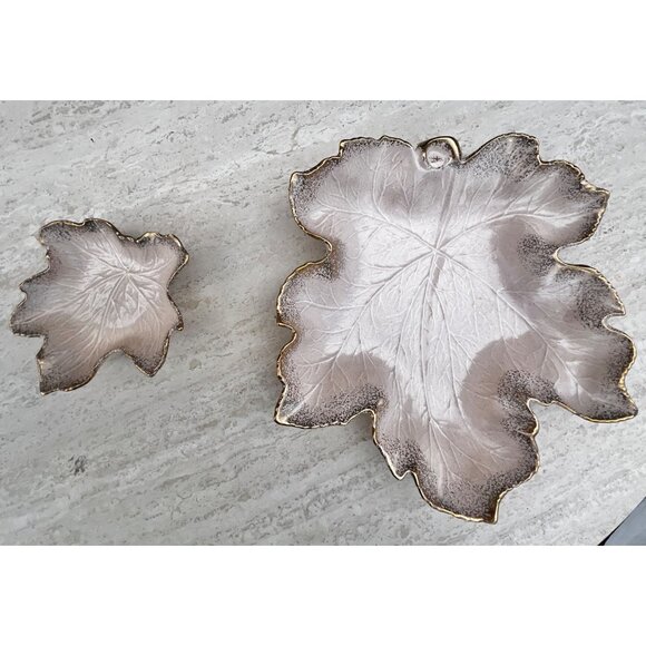 California Originals Pink Luster & Gold Leaf-Shaped Ceramic Chip & Dip Set MCM - Picture 8 of 12